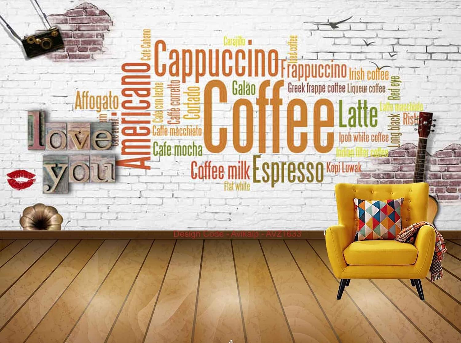 Avikalp Exclusive AVZ1633 Musical Instruments Books Coffee Flavours HD 3D Wall Sticker(182cm x 152cm)