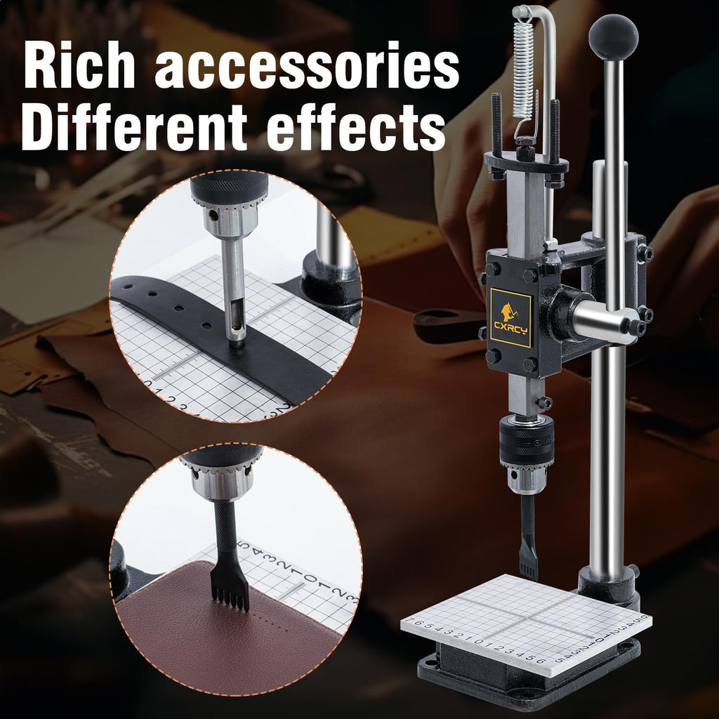 CXRCY Leather Hole Puncher & Press Machine, Manual Hole Punch Set for Leatherworking DIY Craft Leather Hole Punching,Setting Rivets,Button Snaps with 13pcs Punches, PP & Aluminum Plate