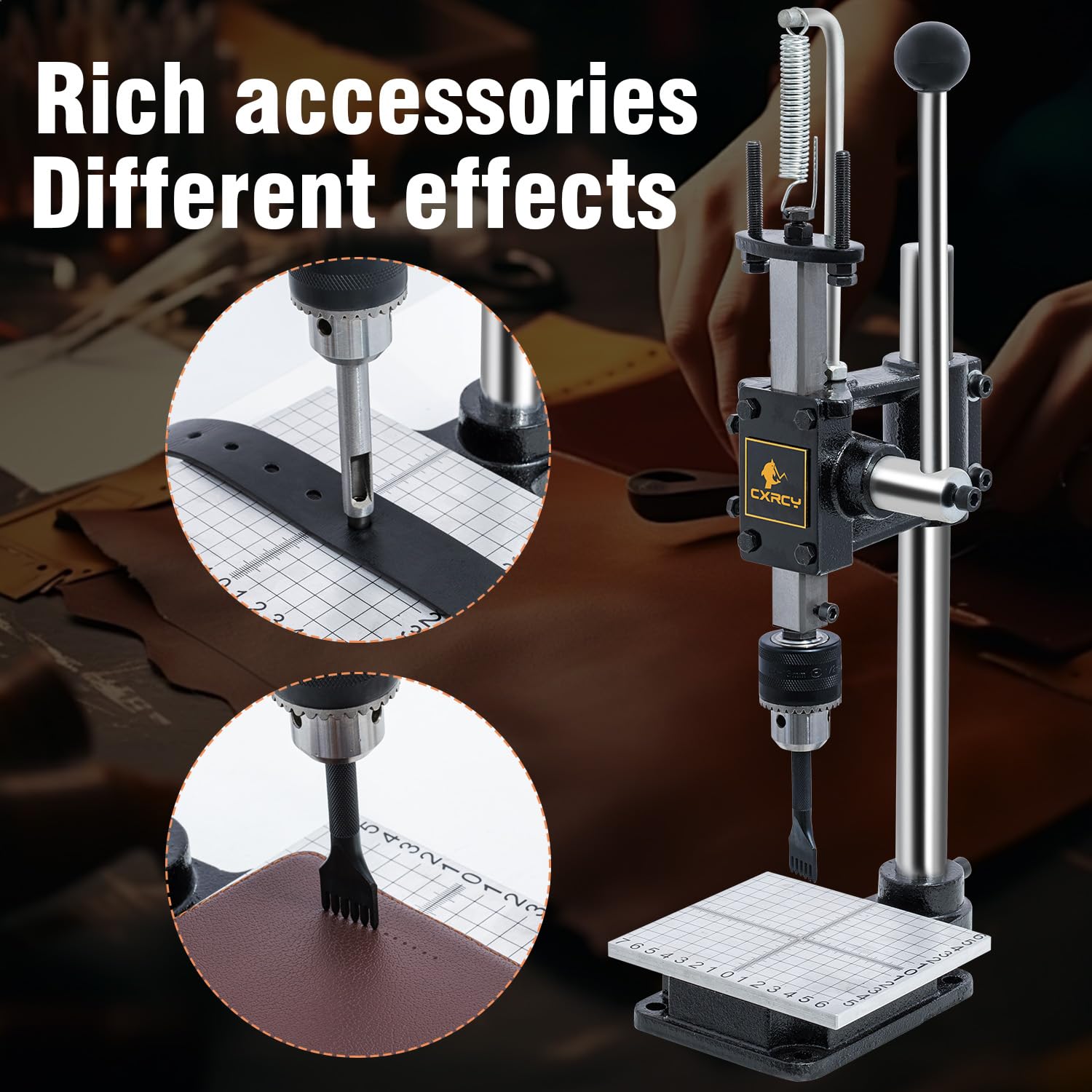 CXRCY Leather Hole Puncher & Press Machine, Manual Hole Punch Set for Leatherworking DIY Craft Leather Hole Punching,Setting Rivets,Button Snaps with 13pcs Punches, PP & Aluminum Plate