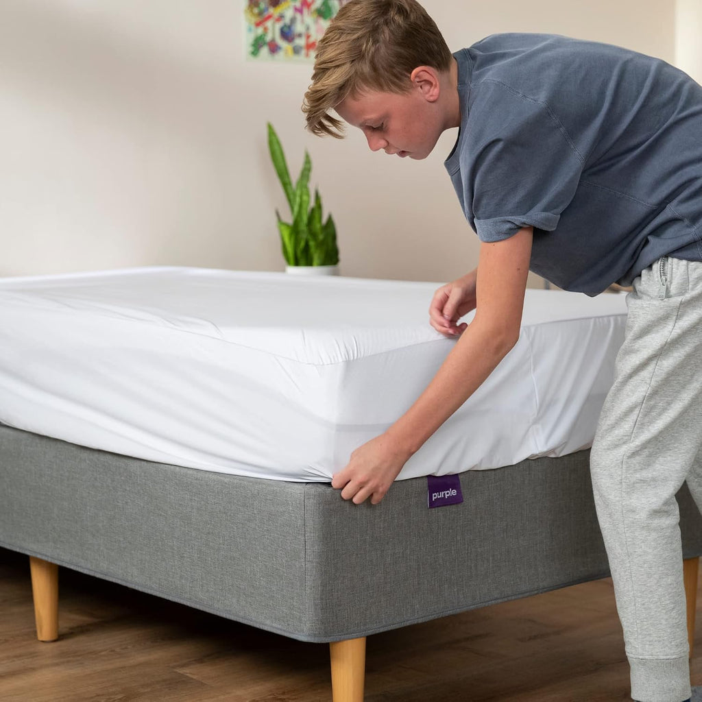 Purple Mattress Protector - Queen Size, 13' Deep, Five-Sided Dual Defense, Stain-Resistant & Machine-Washable, Protects Against Kids, Pets, Food & More