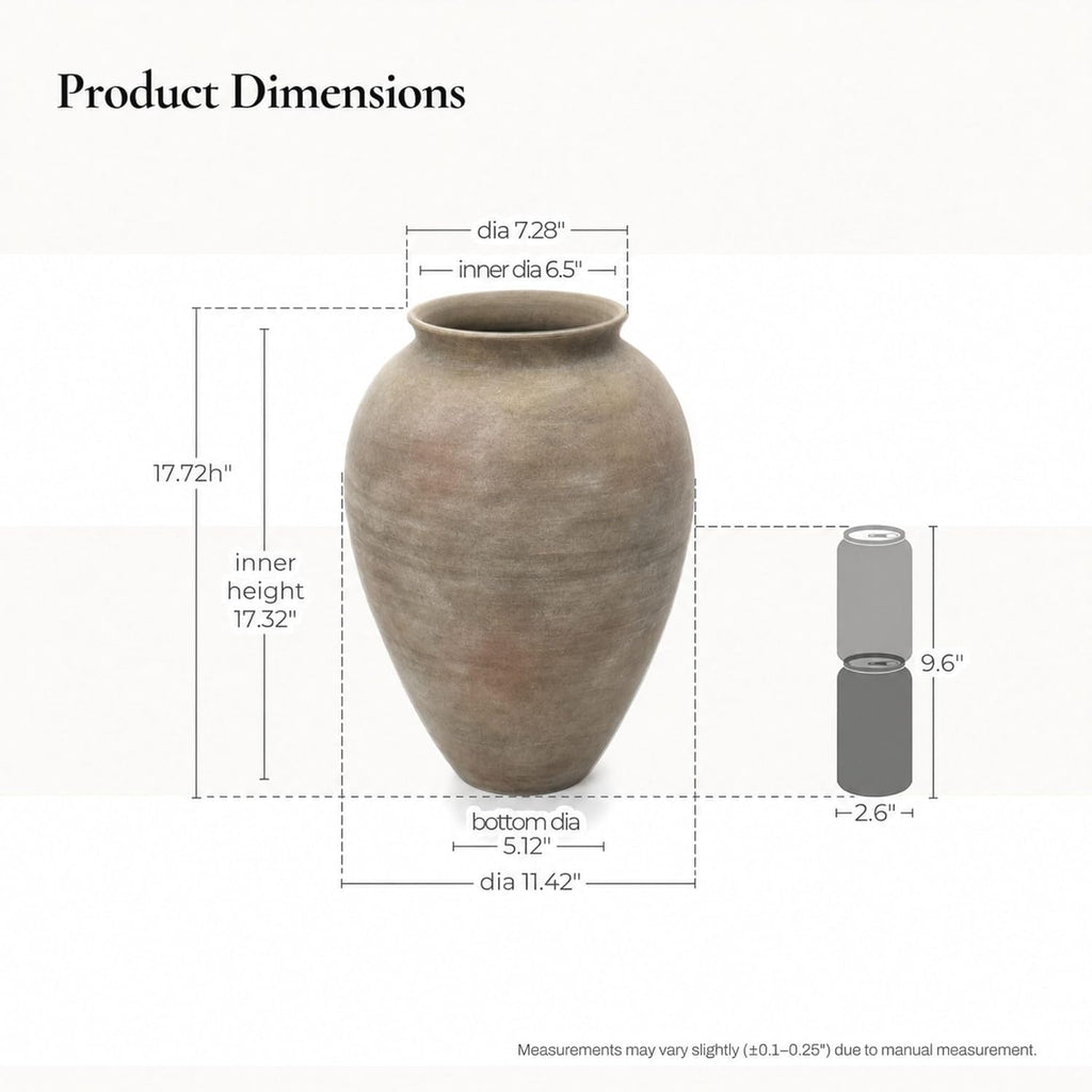 LuxenHome Rustic Ceramic Floor Vase, 17.7' Tall Terracotta Pot with Earthy Gray-Brown Finish, Vintage Pottery Large Vases for Decor Living Room, Farmhouse Flower Vase for Entry Way Table Home Decor