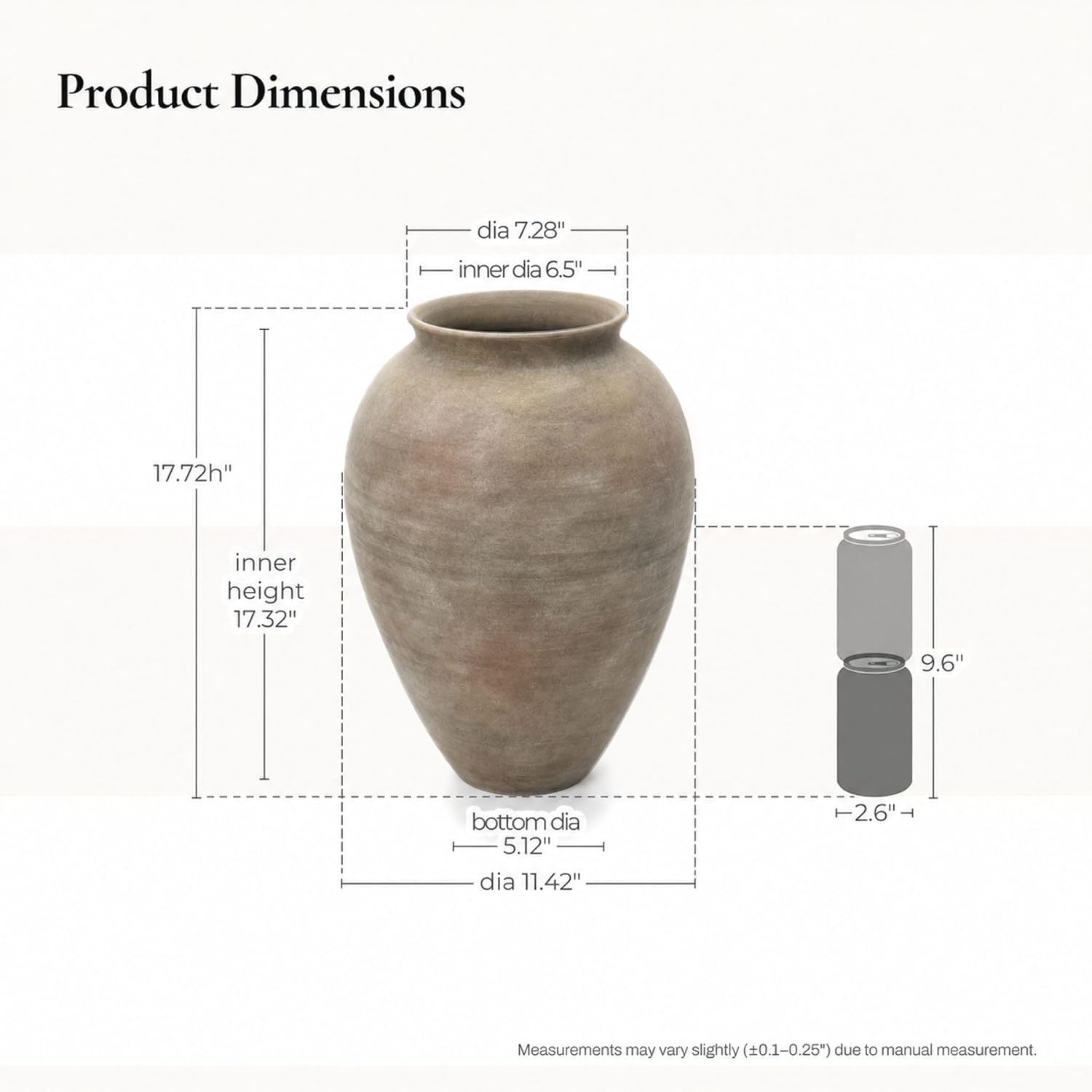 LuxenHome Rustic Ceramic Floor Vase, 17.7' Tall Terracotta Pot with Earthy Gray-Brown Finish, Vintage Pottery Large Vases for Decor Living Room, Farmhouse Flower Vase for Entry Way Table Home Decor