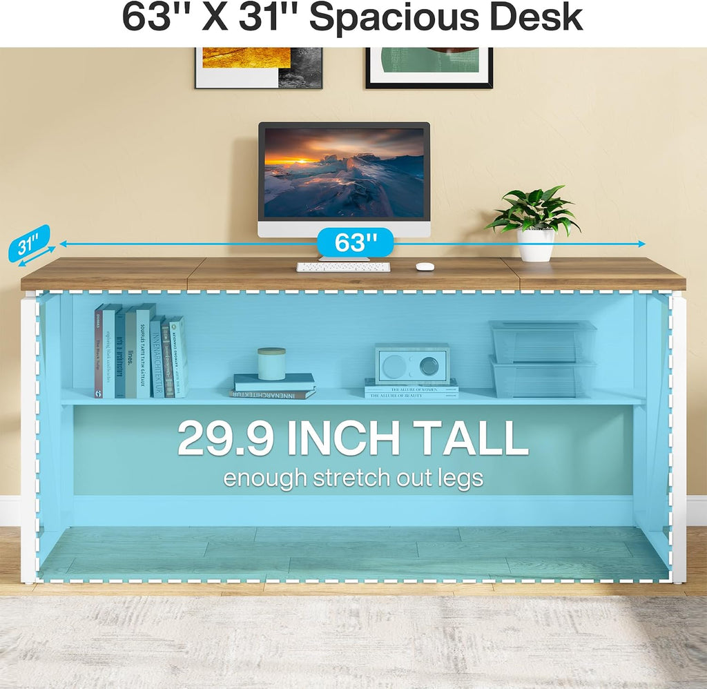 Tribesigns L Shaped Desk with Drawer,63' Executive Computer Desk and lateral File Cabinet, 2 Piece Home Office Furniture for Hanging File, Cabinet with Doors