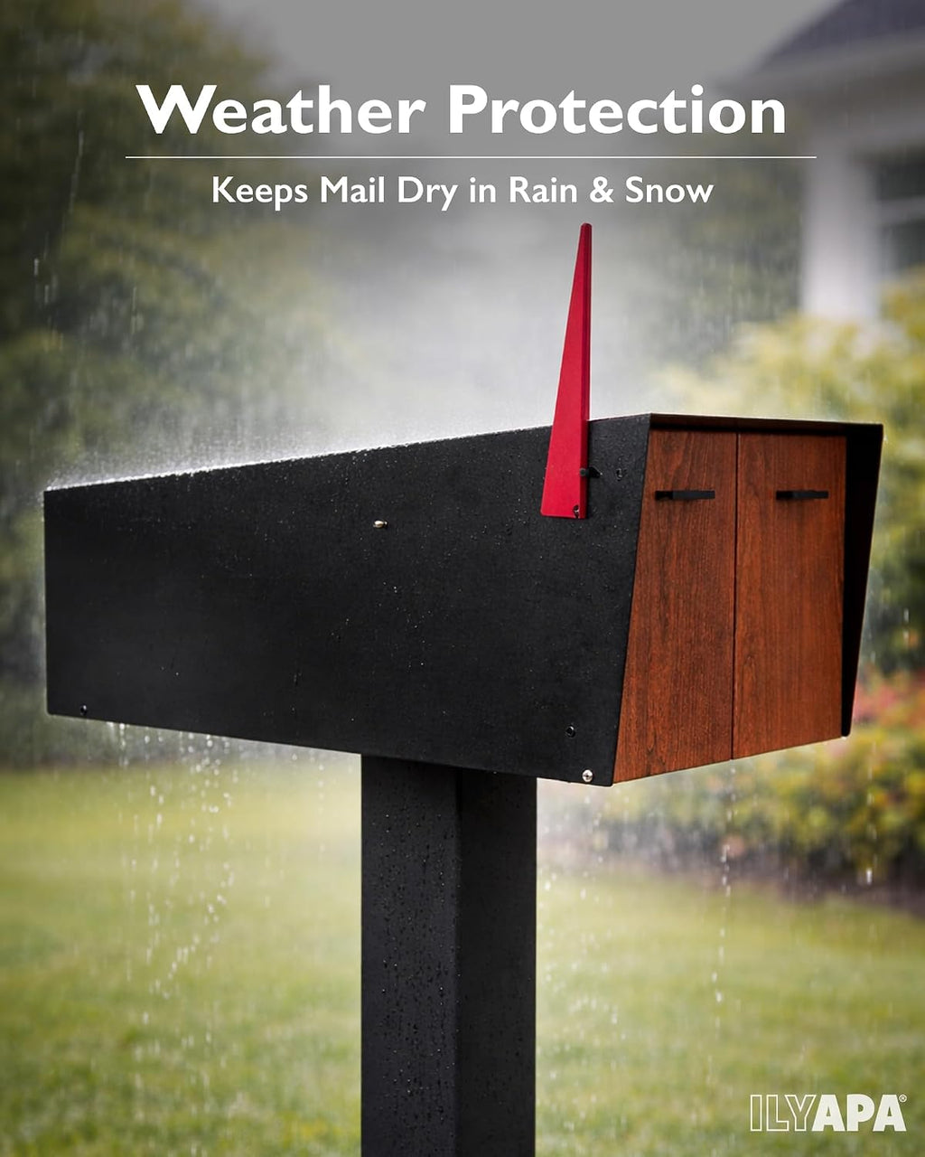 Ilyapa Black Double Mailbox, Post Mount Mailboxes for Outside- Two Sided Mail Box for 2 Houses with Standard Single Mounting, Door Numbering Kit, Outdoor All Weather with Magnetic Doors