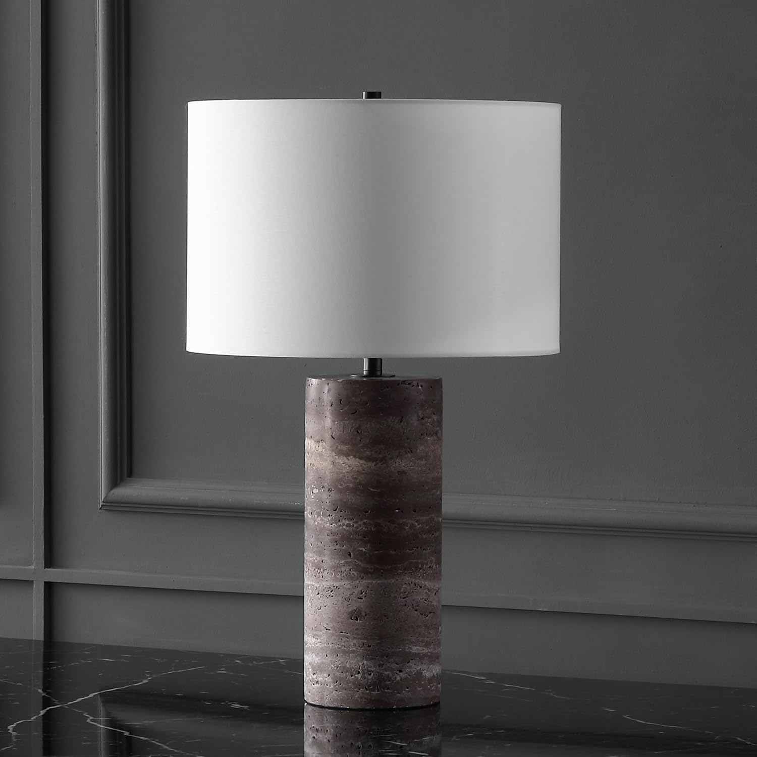 SAFAVIEH Couture Lighting Collection Rynetta Dark Brown/White 24-inch Dimmable Table Lamp for Bedroom Living Room Home Office Desk Nightstand (LED Bulb Included)