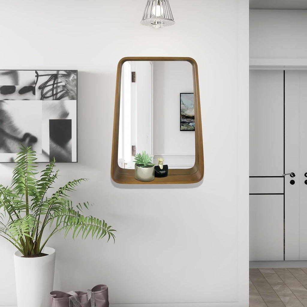 WallBeyond Wall Mirror with Shelf, Wood Frame Mirror for Wall Decorative Hanging Wall Mirror for Bathroom Bedroom Entryway Living Room, 24 × 18 Inch, 2 PCS