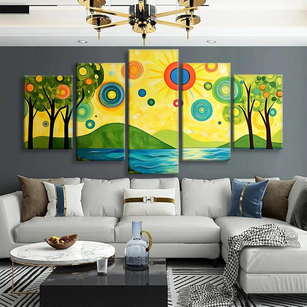 Landscape Diamond Art 5 Piece Diamond Painting Geometry 5D DIY Full Round Drill Dimond Art Paintings Crystal Crafts for Adults Gem Painting for Home Decor, Large Artwork for Wall 44 x 90 Inch,Model183