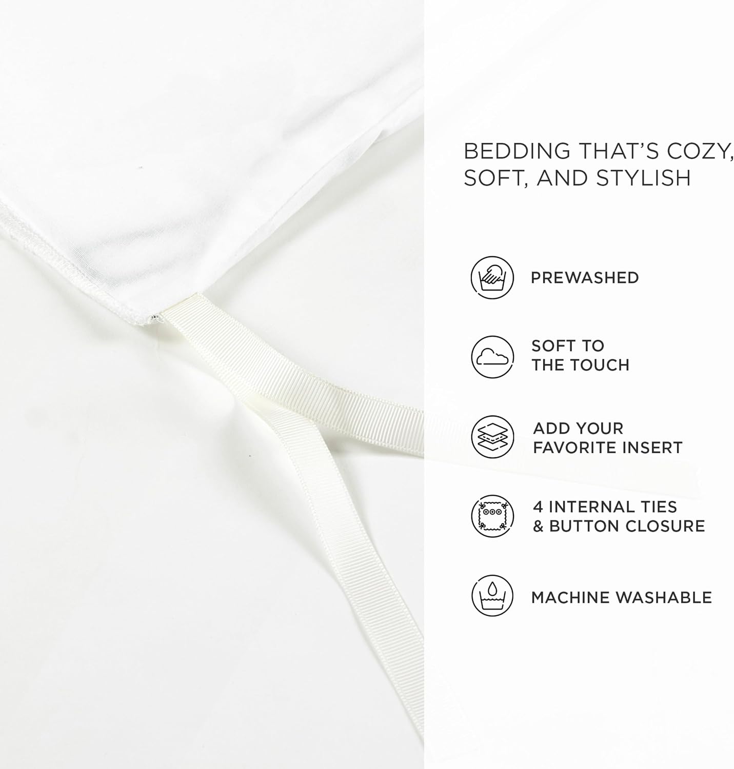 Lush Decor Hampton Double Flange Embroidered Contrast Edge Cotton Duvet Cover Set, 3 Piece Set, King, White & Black - Hotel Bedding Set - Black Trim - White Duvet Cover - Minimalist Decor