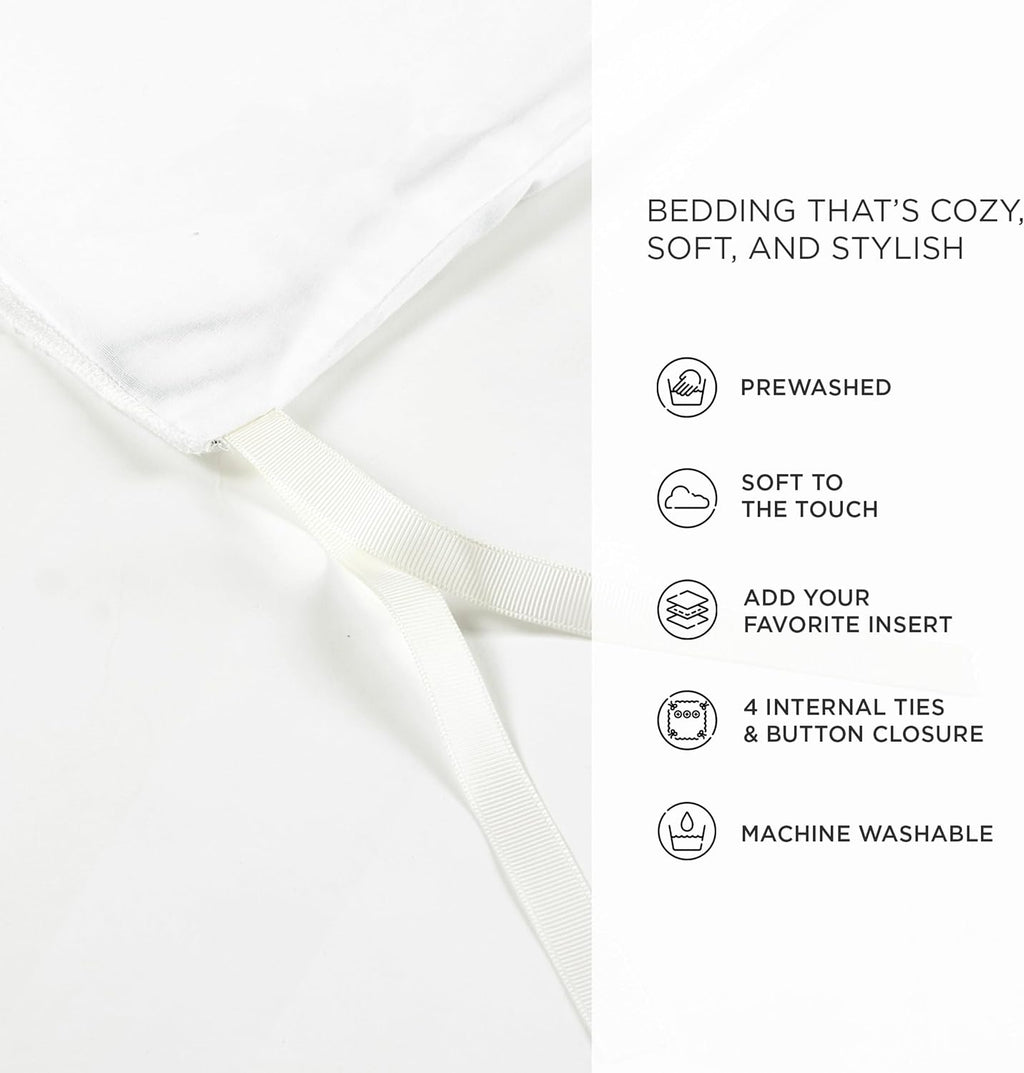 Lush Decor Hampton Double Flange Embroidered Contrast Edge Cotton Duvet Cover Set, 3 Piece Set, Full/Queen, White & Black - Hotel Bedding Set - Black Trim - White Duvet Cover - Minimalist Decor