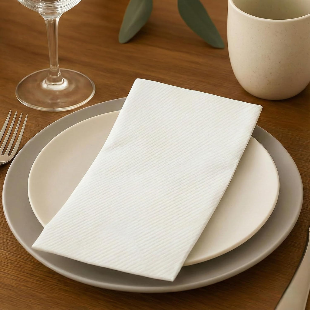 1200 Lillian Disposable Bathroom Napkins | Single-Use Linen-Feel Guest Towels | Cloth-Like Hand Tissue Paper, White, 12' x 17', White
