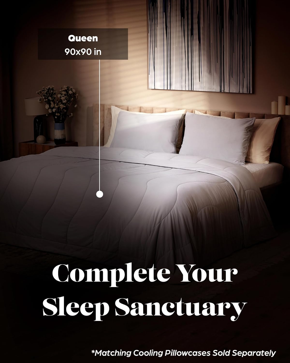 Lavish Comforts Cooling Comforter Queen Size 90x90, Cooling Blanket for Hot Sleepers & Night Sweats, Breathable Lightweight All Season Bedding Comforter, Soft Light Grey Duvet Insert
