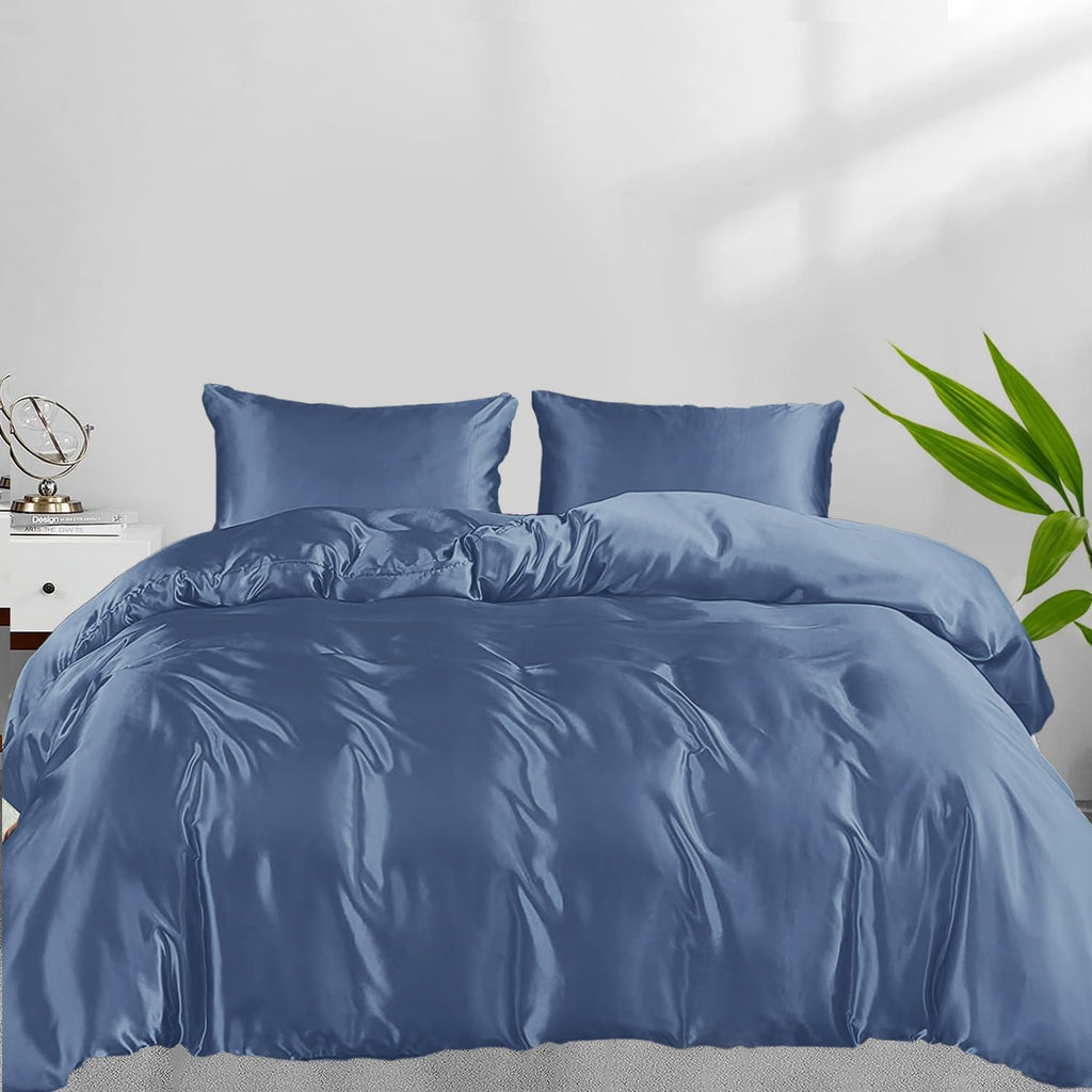Linenwalas Duvet Cover Set Full Size - Viscose Derived from Bamboo Soft, Breathable, Light Weight, Zipper Closure and Corner Ties Cooling Comforter Cover with Fitted Sheet (Full, Bahamas Blue)