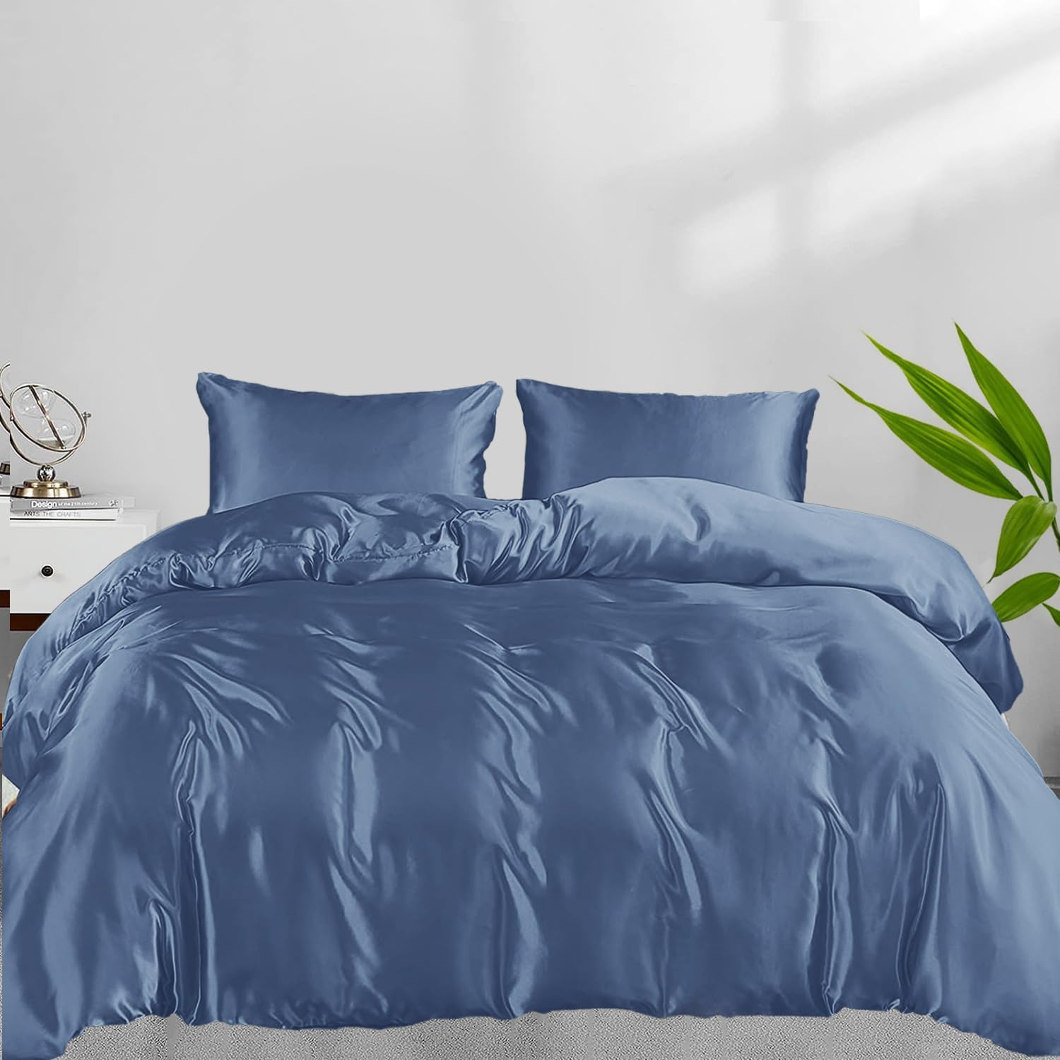 Linenwalas Duvet Cover Set Full Size - Viscose Derived from Bamboo Soft, Breathable, Light Weight, Zipper Closure and Corner Ties Cooling Comforter Cover with Fitted Sheet (Full, Bahamas Blue)