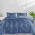Linenwalas Duvet Cover Set California King Size - Viscose Derived from Bamboo Soft, Breathable, Light Weight, Zipper Closure and Corner Ties Comforter Cover with Fitted Sheet (Cal King, Bahamas Blue)