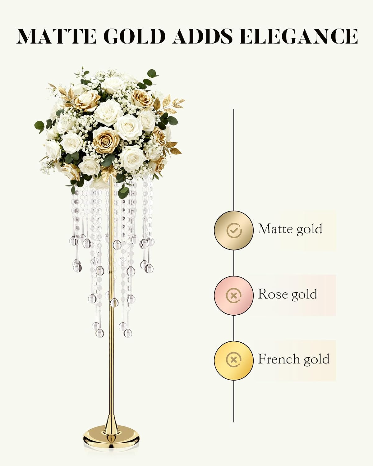 12 Pcs Tall Gold Crystal Wedding Centerpieces for Tables - 29.53' Tall Flower Stand for Wedding with Crystal Gold Vases for Centerpieces - 108g Weighted Base (Bases para Centros De Mesa)