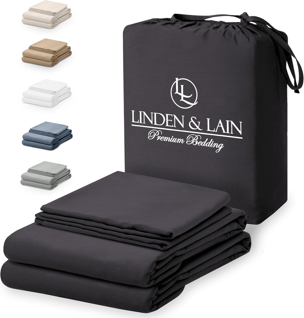 Linden & Lain Luxury Queen Size Bed Sheet Set | Organic Ultra Soft Bed Sheets | Viscose Derived from Bamboo | Microfiber | 18' Deep Pocket with Upgraded Elastic | Best Cooling Technology | Charcoal