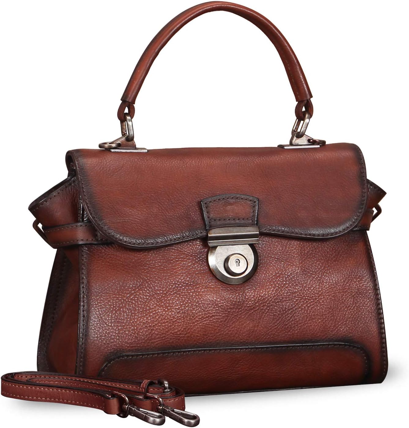 Genuine Leather Purses and Handbags for Women Vintage Real Leather Shoulder Bag Crossbody Purses Satchel Bag with Strap