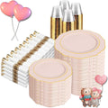 Liacere 700PCS Pink Plastic Plates-Dinnerware Sets for 100 Guests-200 Disposable Plates(10inch,7inch),300 Pink Plastic Silverware,100 Cups,100 Napkins for Wedding&Galentines Day&Easter Day