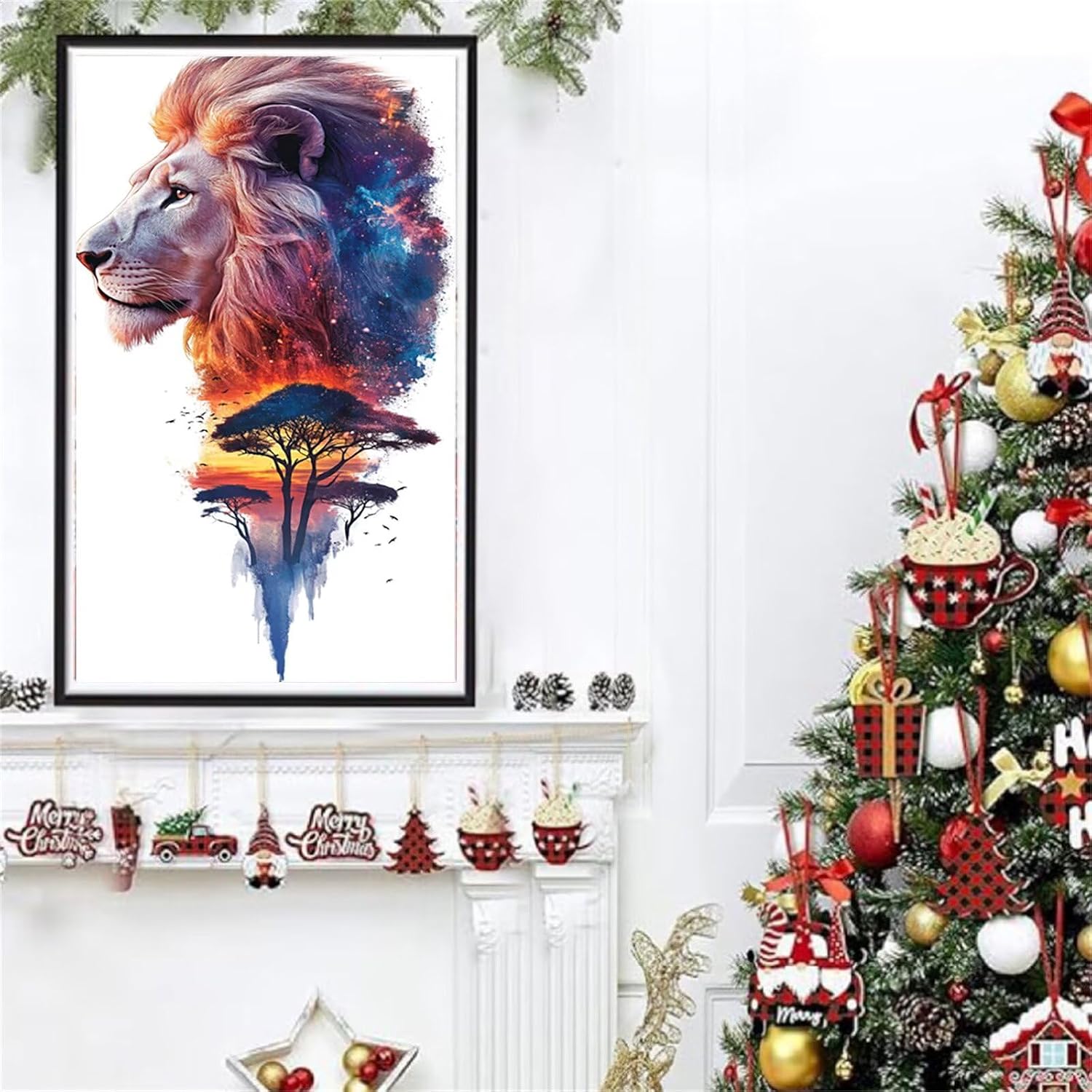 Diamond Art Kits for Adults Lion Diamond Painting Kits, DIY Round Tree Full Drill Dimond Art Paintings Crystal Rhinestones Crafts for Adults for Gift Home Wall Decor, Large Size 36 x 72 Inch, Model927