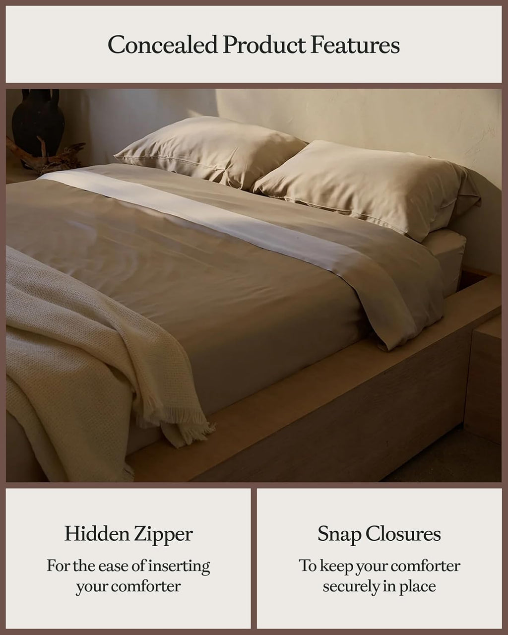 Cozy Earth Luxury Duvet Cover Queen - 100% Viscose from Bamboo - Ultra-Soft, Cooling & Lightweight Duvet Cover - Temperature-Regulating Bedding with Concealed Zip & Interior Snap Closures - Driftwood