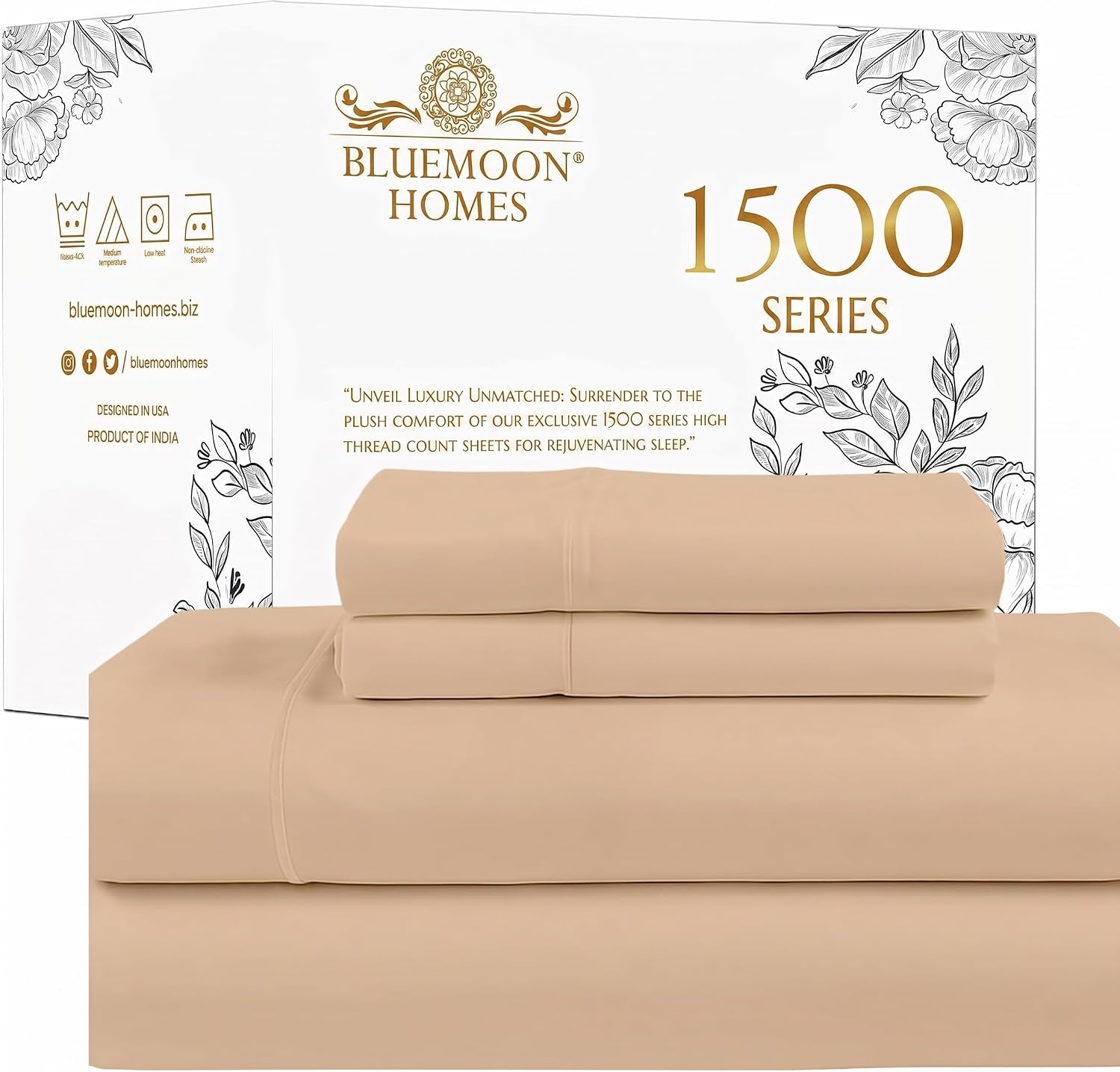 Bluemoon Homes Queen Size 4 Piece Sheet Set - 100% Egyptian Cotton Sheets - 1500 Series - Breathable & Cooling - Hotel Luxury Bedding Set - 16' Deep Pockets, Queen Sheet - Beige