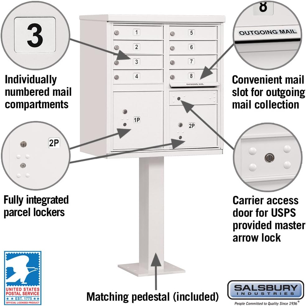 Salsbury Industries 3308WHT-U 8 A Size Doors, United States Postal Access Type I Cluster Box Unit, White