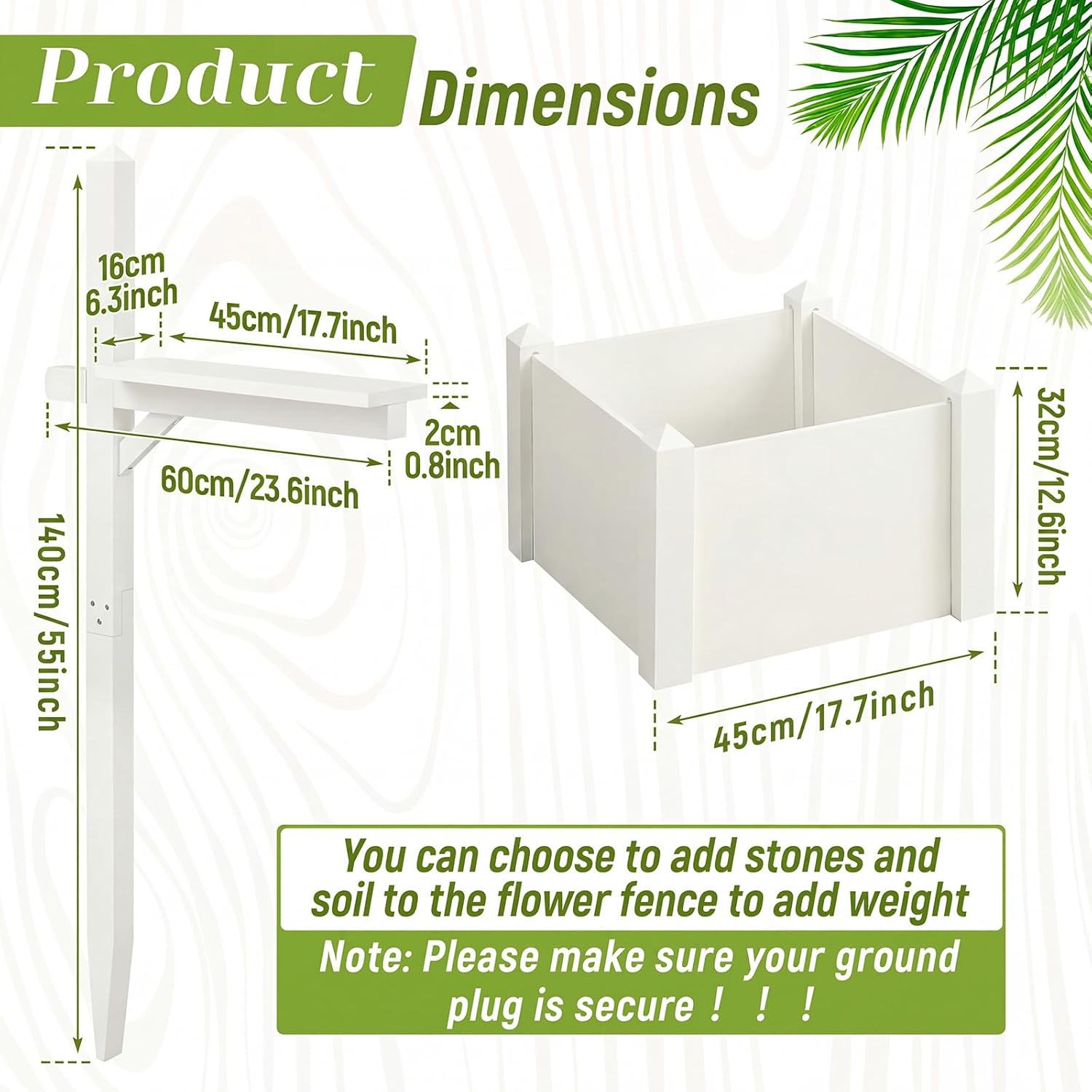 Colingmill 55 Inch/4.58 ft H Wooden Mailbox Post with Planter Box for Outside Decorative Post Flower Box(Not Included Mailbox)(White)