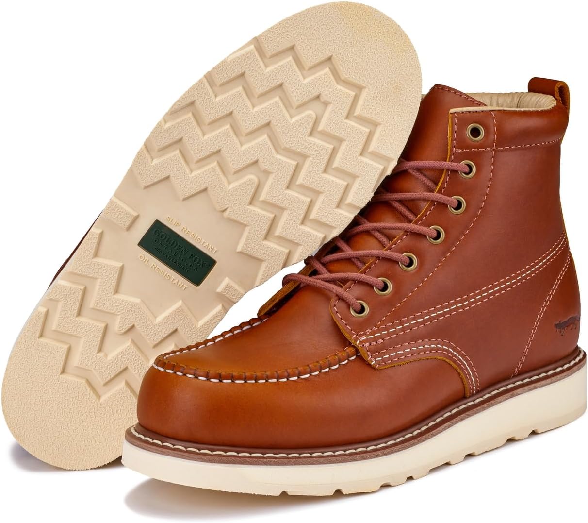 Golden Fox Work Boots 6' Men's Moc Toe Wedge Comfortable Boot for Construction