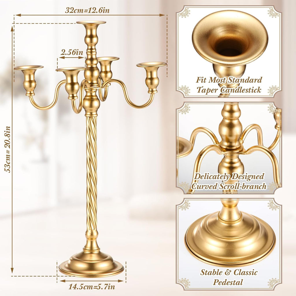Tanlade 6 Pack Wedding Gold Candelabra Table Centerpieces 21 Inch Tall Candelabra Metal Candle Holder 5 Arm Taper Candlestick Flower Floor Candle Stand for Anniversaries Easter Birthday Holiday Party
