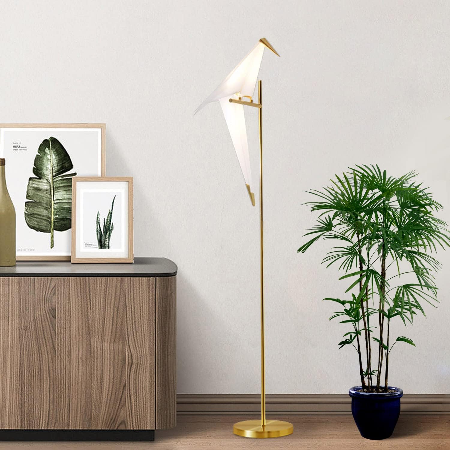 62-Inch Modern Bird Floor Lamp, Origami Bird Lamp Gold Standing Lamp with Birds Shade Swing Paper Crane Floor Light Fixtures for Living Room Bedroom Office