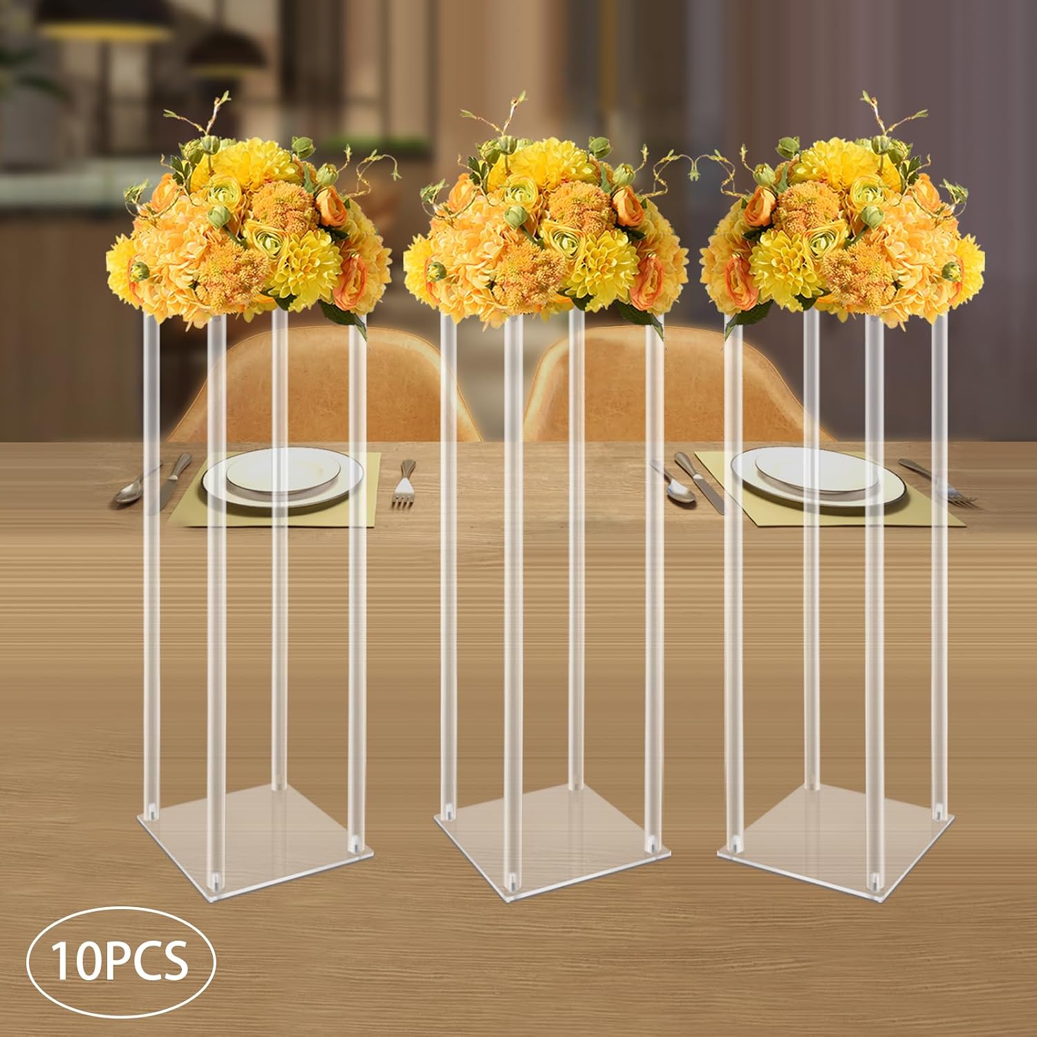 10Pcs Acrylic Flower Vase, 23.62 inch Clear Flower Vases for Centerpieces, Acrylic Column Flower Container, Wedding Flower Stand for Anniversary Celebration