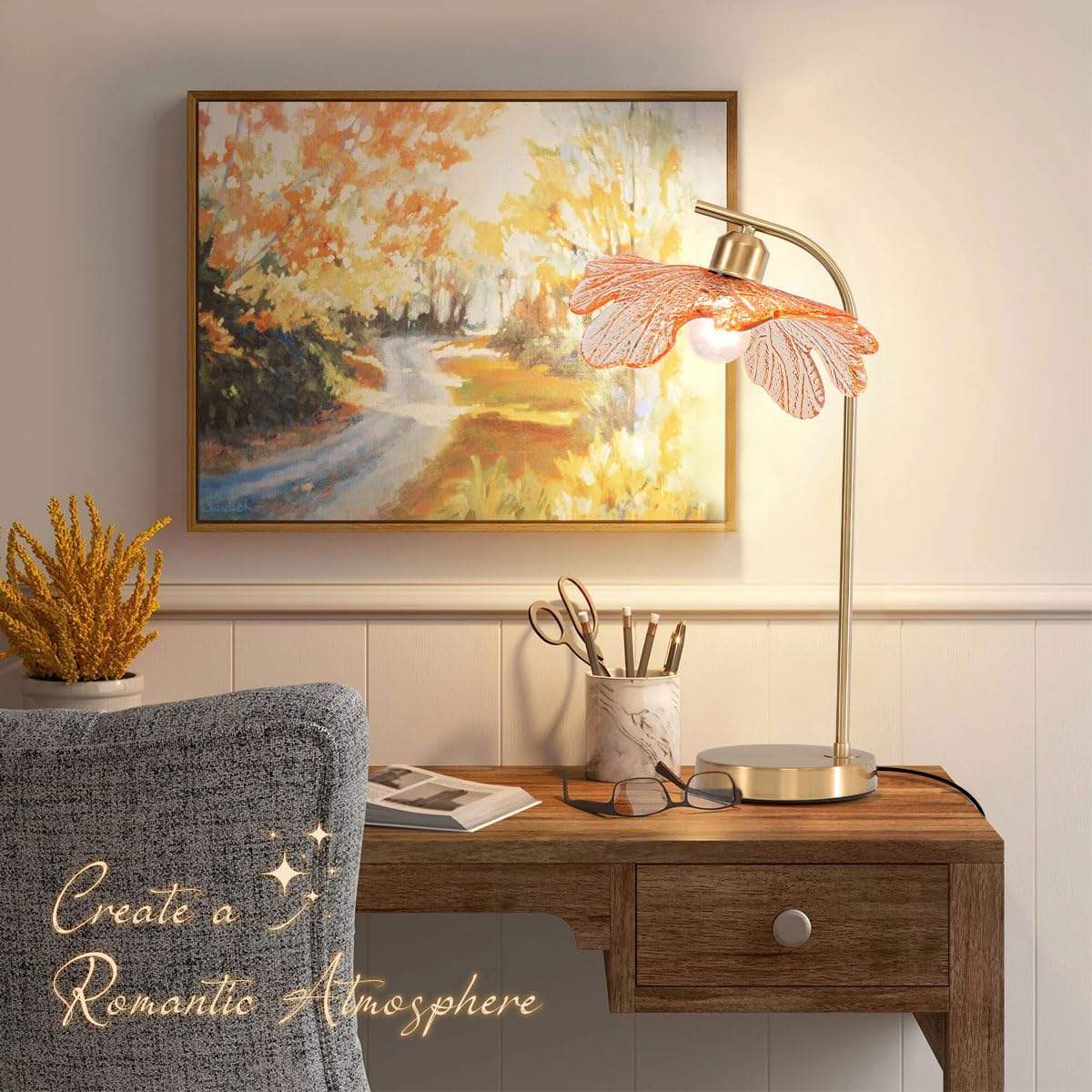 Mid Century Modern Table Lamps 2-Pack with Touch Switch, 18.9-inch Tall Gold Nightstand Lamps Amber Glass Bedside Lamps for Living Room Bedroom Office