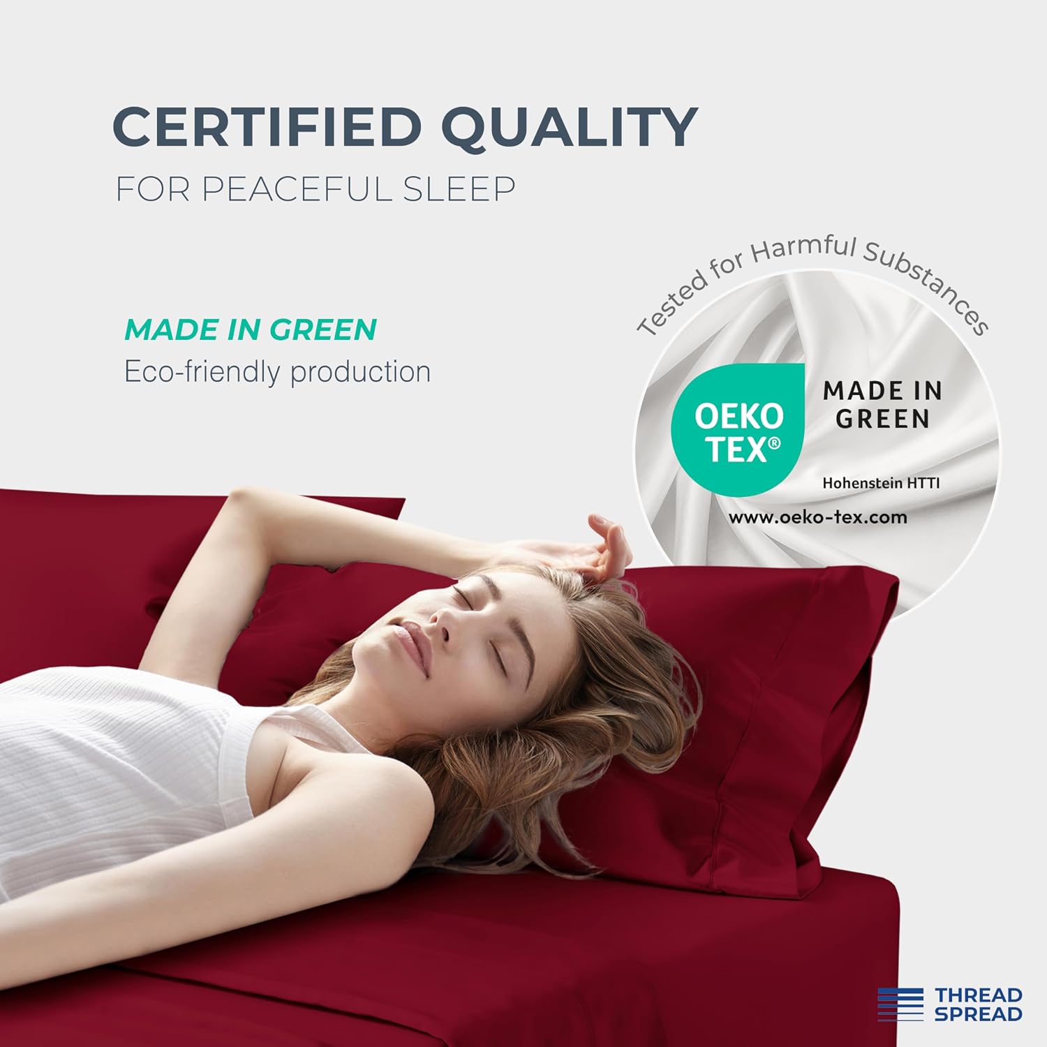 THREAD SPREAD 100% Egyptian Cotton Sheets Queen Size - Luxury 1500 Series Queen Sheet Set Egyptian Cotton (4 PC, Burgundy), Silky Soft, Sateen Weave, Cooling & Breathable, 17' Deep Pocket Bed Set