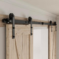 CCJH 4FT Sliding Barn Door Hardware Kit, Heavy Duty, Smoothly and Silently, Easy to Install, Fit 12' Width Double Door Panel, I Shaped Hangers Black