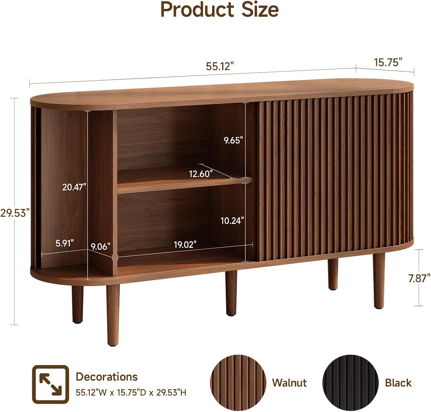 ONBRILL 55' Buffet Sideboard Cabinet with Sliding Doors, Mid-Century Modern Sideboard Buffet Cabinet with Storage & Adjustable Shelves, Accent Coffee Bar Console Table for Kitchen, Entryway, Walnut