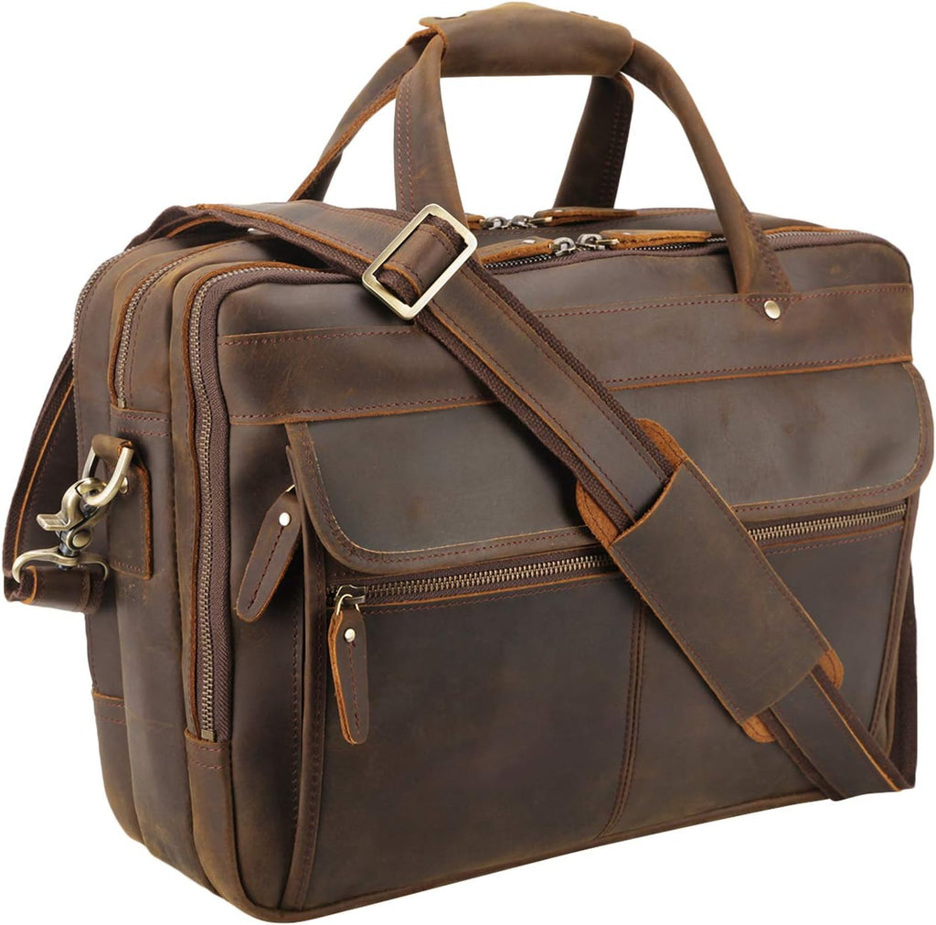 Polare Modern Attaché Style 15.7' Full Grain Italian Leather Laptop Business Briefcase for Men
