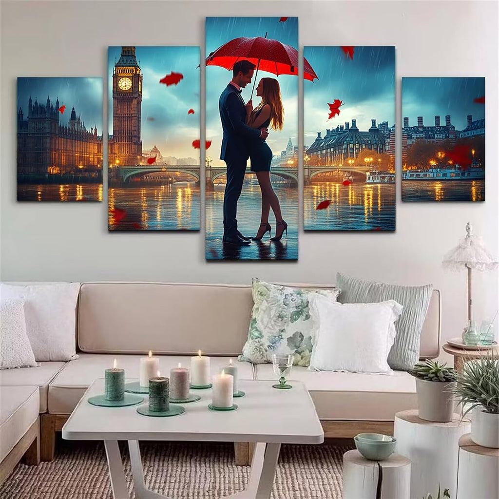 Couples Diamond Art 5 Piece Diamond Painting Landscape 5D DIY Full Round Drill Dimond Art Paintings Crystal Crafts for Adults Gem Painting for Home Decor, Large Artwork for Wall 40 x 80 Inch, Model303