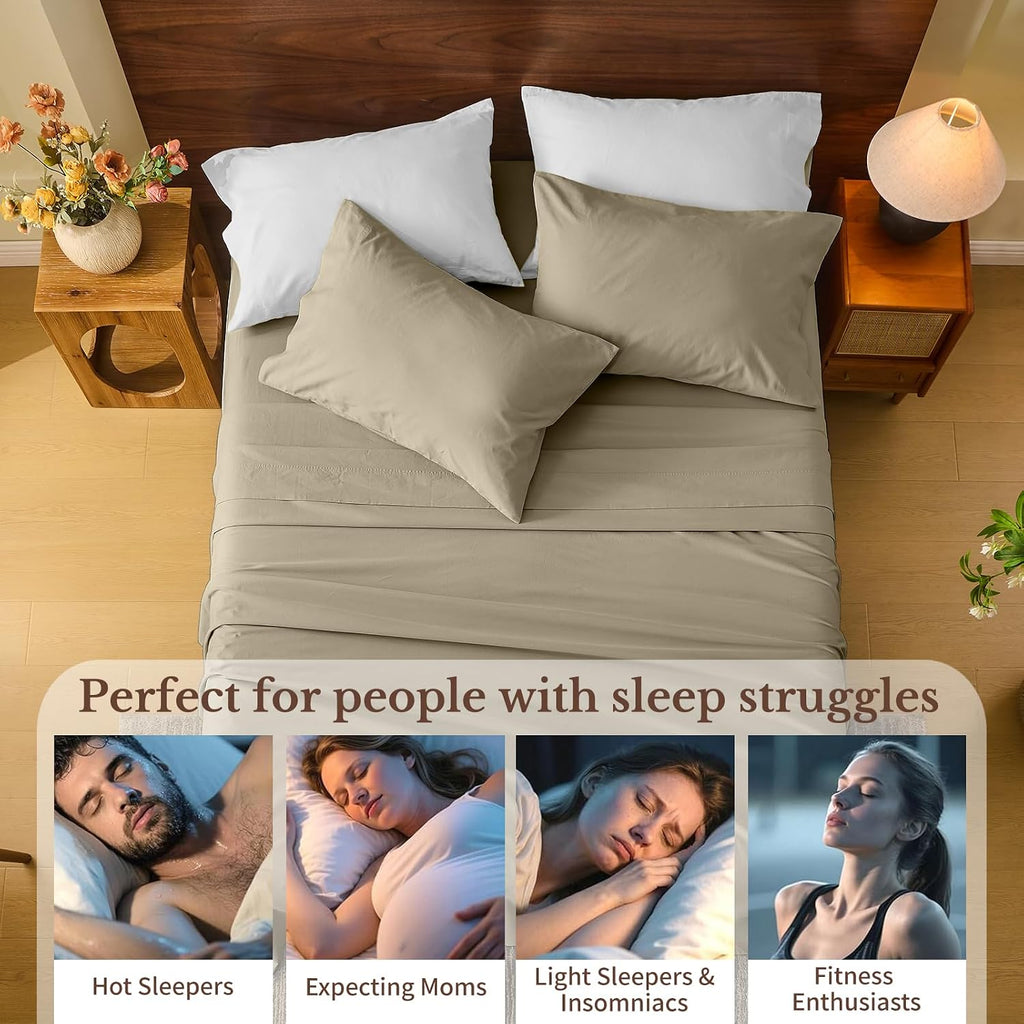 MEISHANG 100% French Pure Linen Sheets King Size - Bed Sheets 4 Piece Sets, Soft Durable Flax Linen, Anti-Tear Breathable Moisture Wicking with 16' Deep Pocket (Brown Taupe)