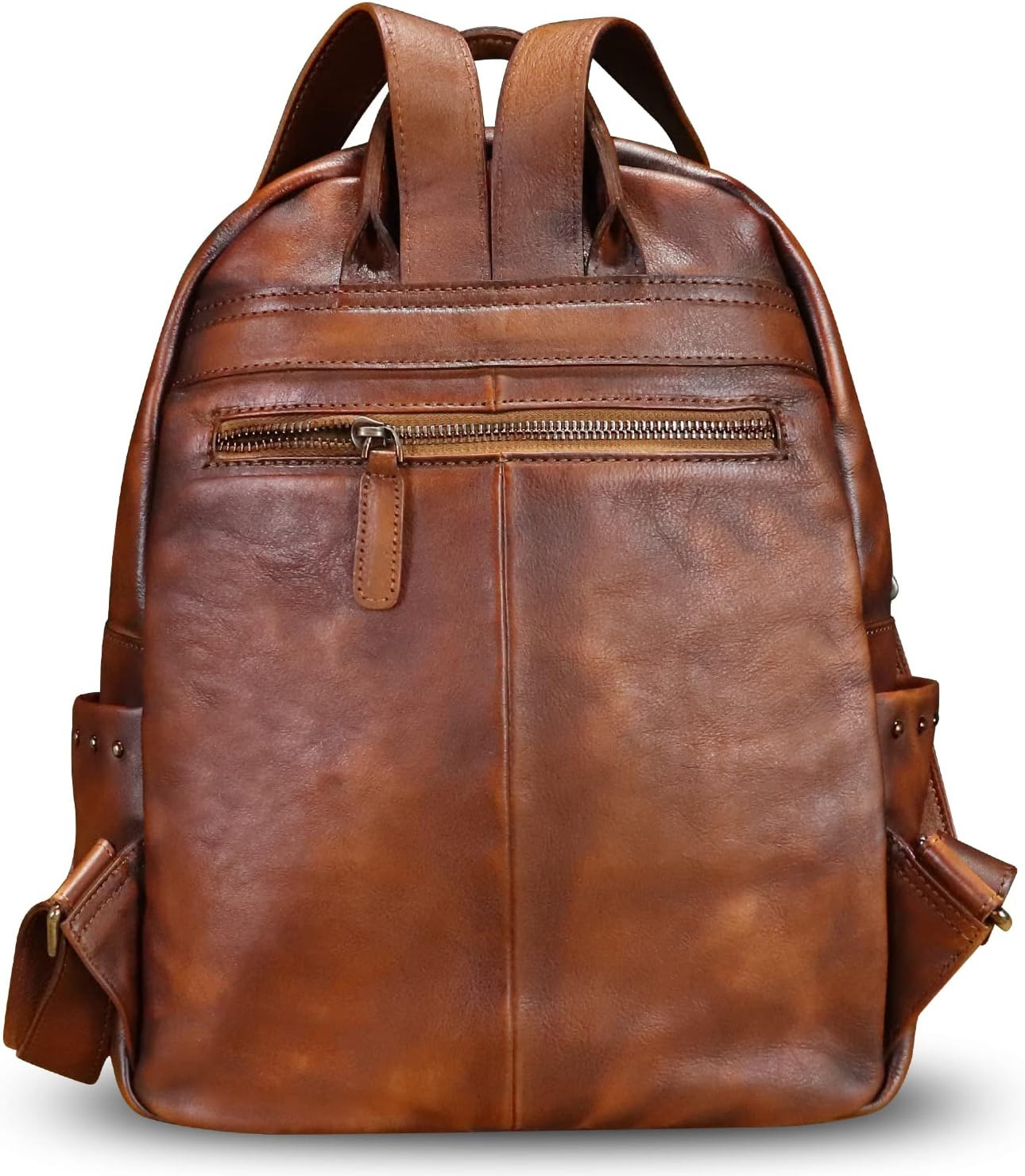 Genuine Leather Backpack Purse for Women Vintage Casual Daypack College Bag Handmade Cowhide Western Rivets Rucksack (Brown)
