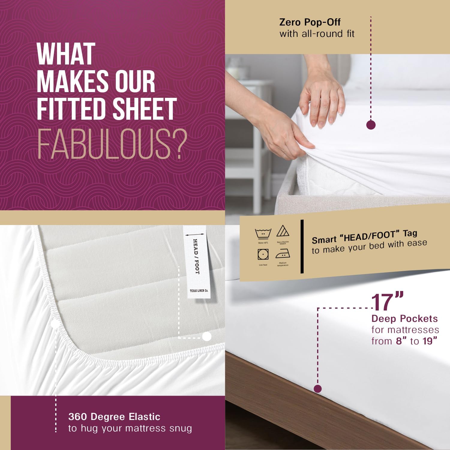 TEXAS LINEN CO. 100% Egyptian Cotton Queen Sheets Set - Luxury 1200 Series Star Sleepin' Collection Egyptian Cotton Sheets Queen Size (4 PC, Light Blue), 17' Deep Pocket, Cooling Hotel Bedding Set