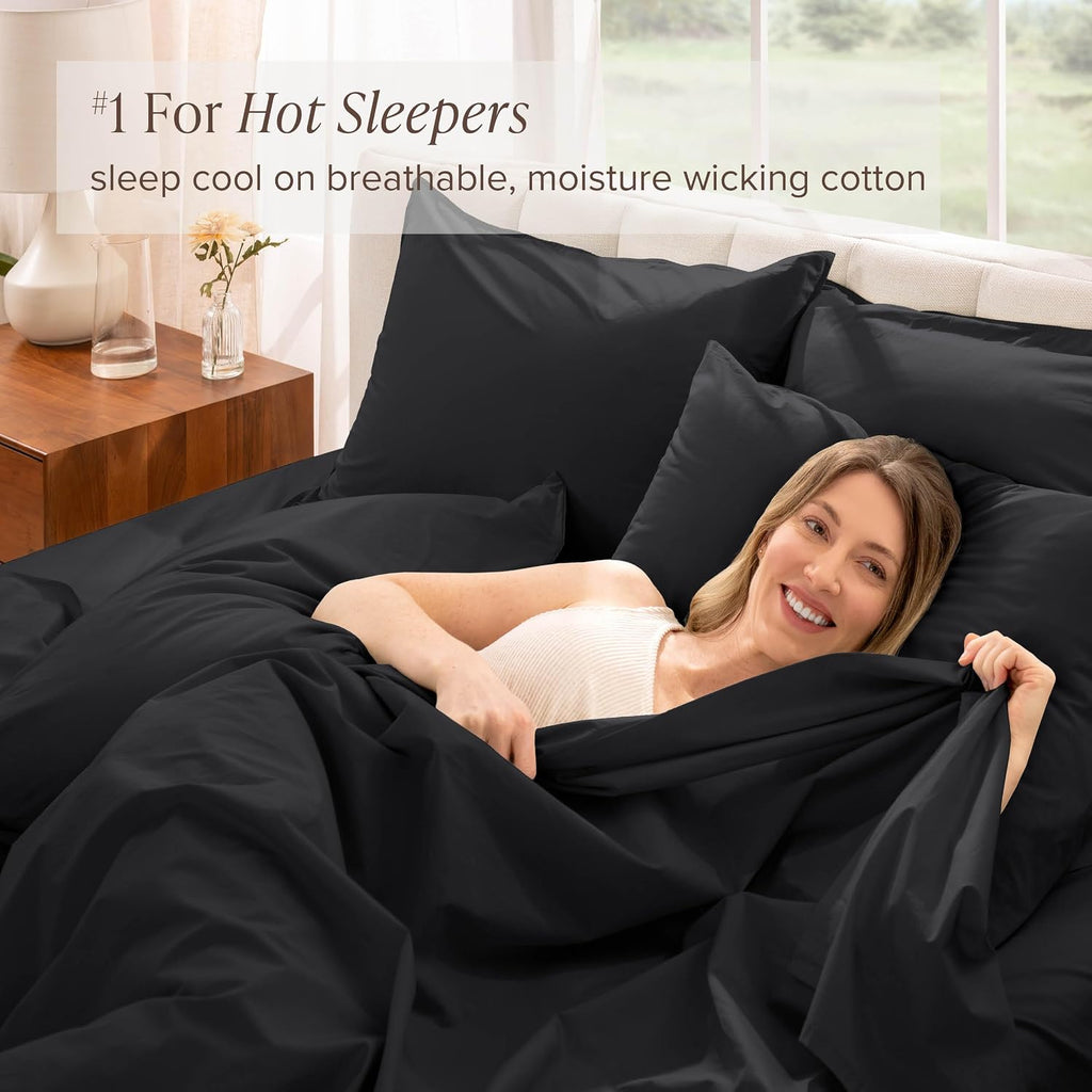 Bare Home 100% Organic Cotton Split Head Flex King Sheet Set - Crisp Percale Weave - Lightweight & Breathable - Bedding Sheets & Pillowcases (Split Head Flex King, Black)