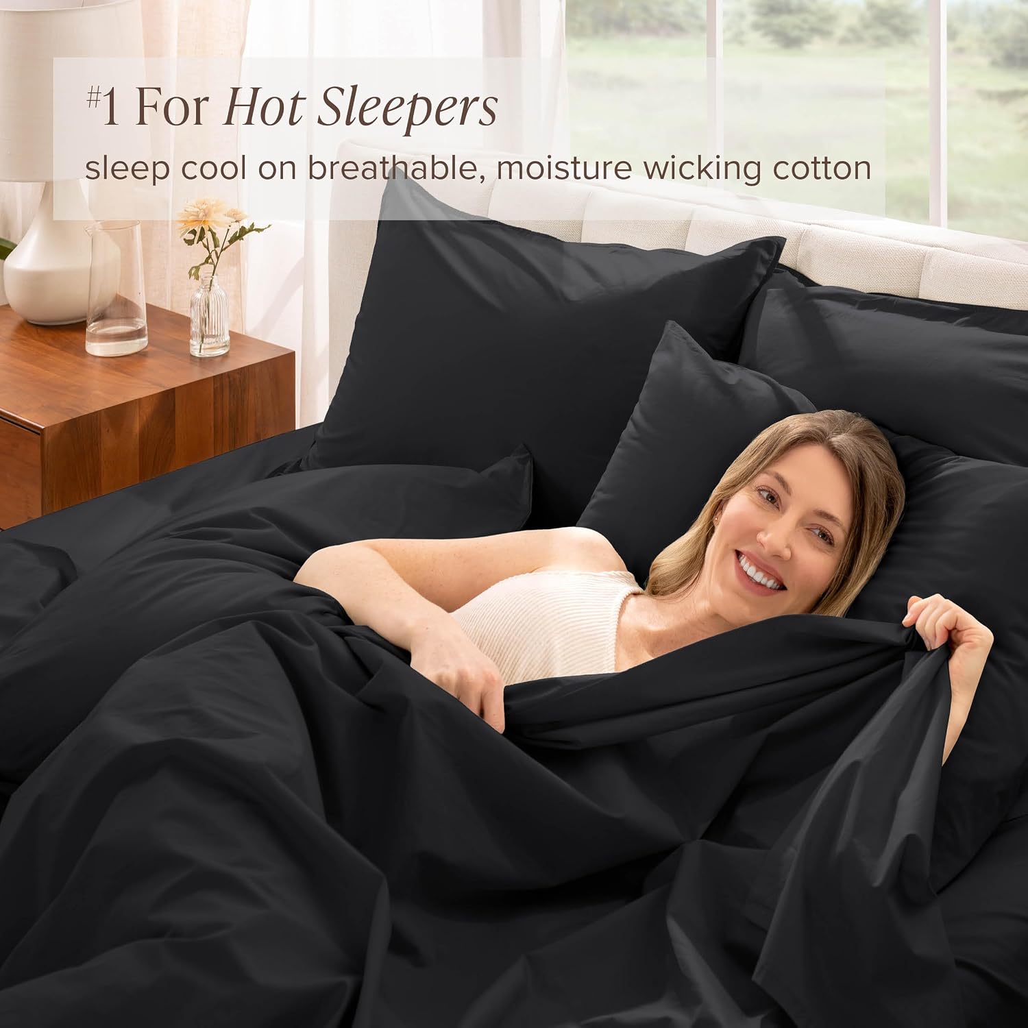 Bare Home 100% Organic Cotton Split Head Flex King Sheet Set - Crisp Percale Weave - Lightweight & Breathable - Bedding Sheets & Pillowcases (Split Head Flex King, Black)