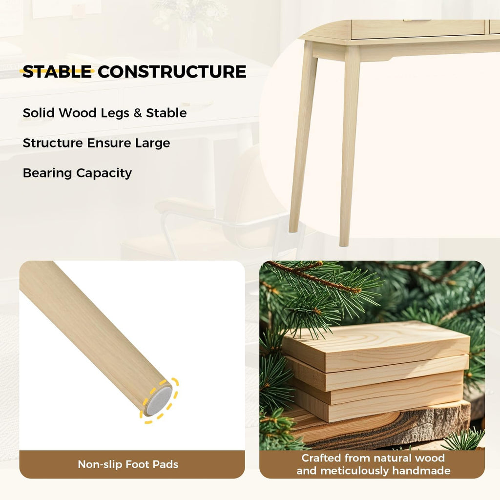 FUNKOCO Small Wood Desk with Drawers - 40 Inch Home Office Study Writing Desk for Bedroom, Vanity Desk with 4 Solid Legs, Modern Computer Desk for Small Spaces