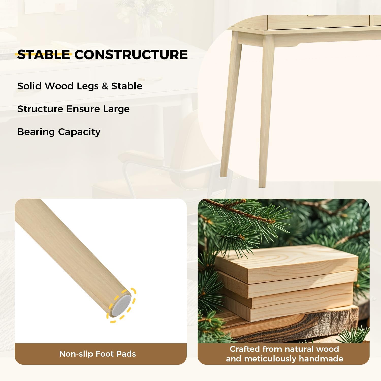 FUNKOCO Small Wood Desk with Drawers - 40 Inch Home Office Study Writing Desk for Bedroom, Vanity Desk with 4 Solid Legs, Modern Computer Desk for Small Spaces