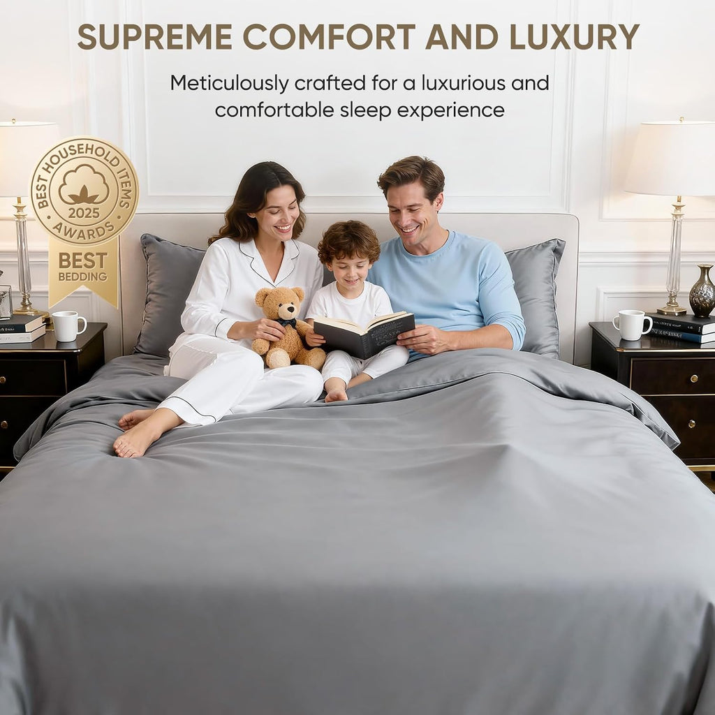 TWK 1200 Thread Count 100% Egyptian Cotton Sheets Bed Set,Thickness,Long-Lasting Durability,Resists Pilling,Deep Pocket Up to 18',with a Laundry Bag (Gray, Queen)