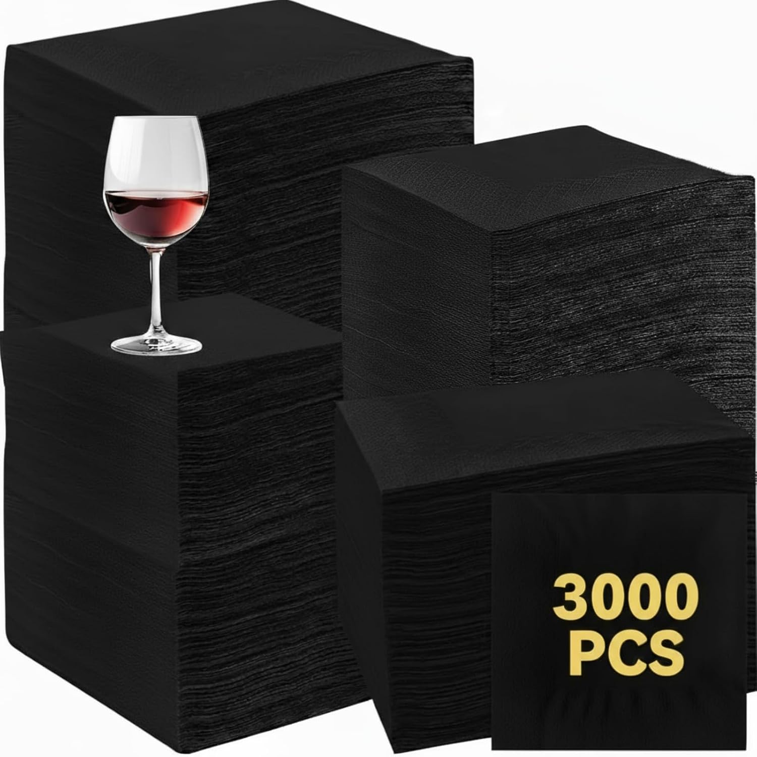 Henoyso Black 3000 Pack Cocktail Napkins Bulk 2 Ply Disposable Dinner Beverage Paper Napkins for Wedding Bar Party Birthday Cocktail Holiday Elegant Restaurant Event(Absorbent)