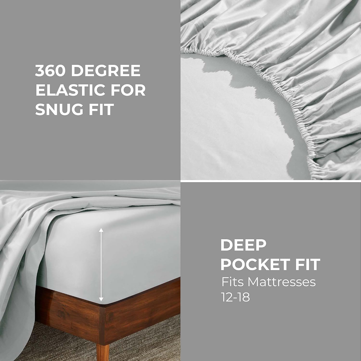 Superior Egyptian Cotton 850 Thread Count Bed Sheet Set, 1 Elastic Deep Pocket Fitted Sheet, 1 Flat Sheet, 2 Pillowcases, Daily Soft Sheets, Luxury, Plush, Hotel, Home Collection, King, Chrome