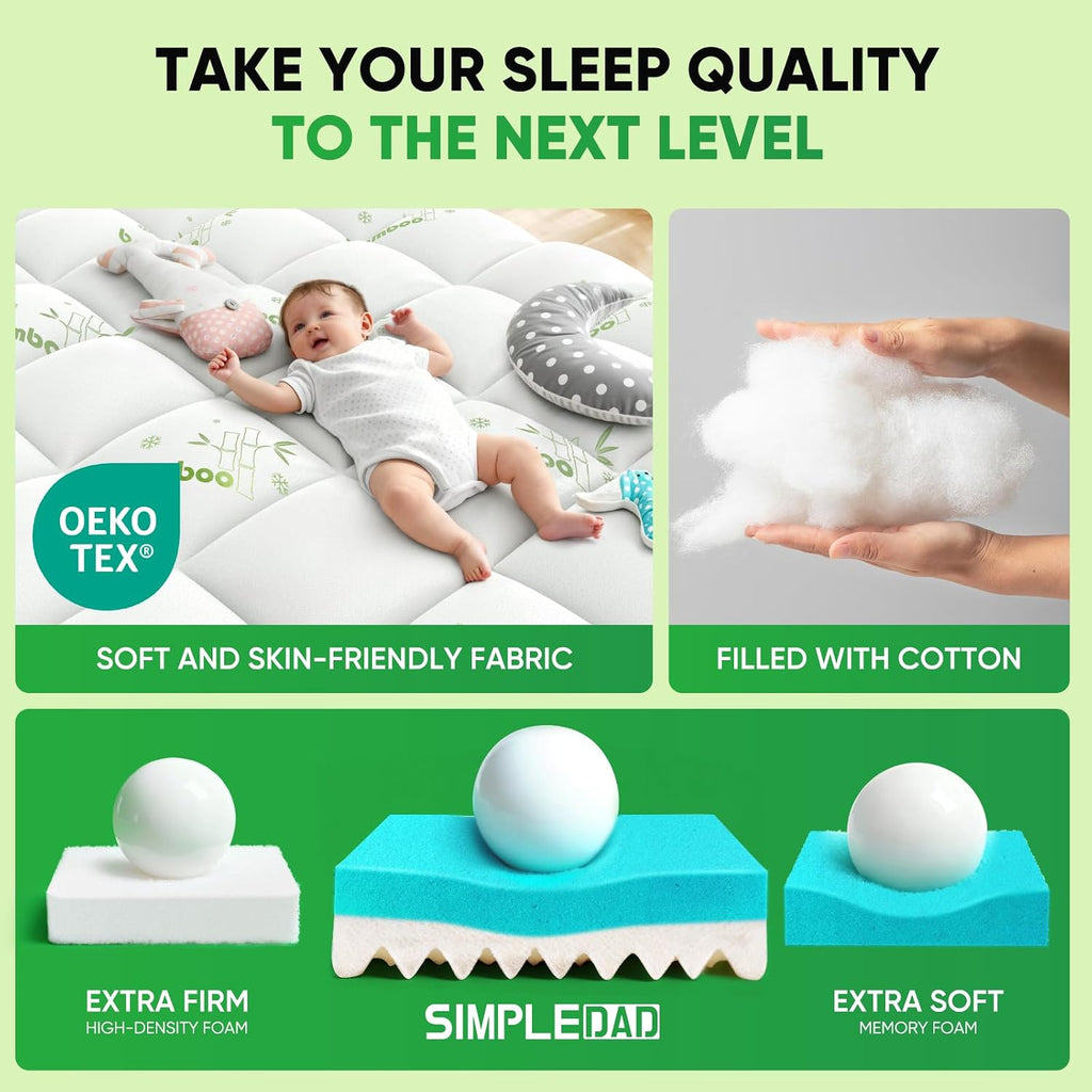 Twin Mattress Topper, 3 in 1 Memory Foam Mattress Topper for Back Pain, 2' Fluffy Cooling Mattress Toppers Twin Breathable Viscose Made from Bamboo and 2.5' Dual Firmness Gel Memory Foam.