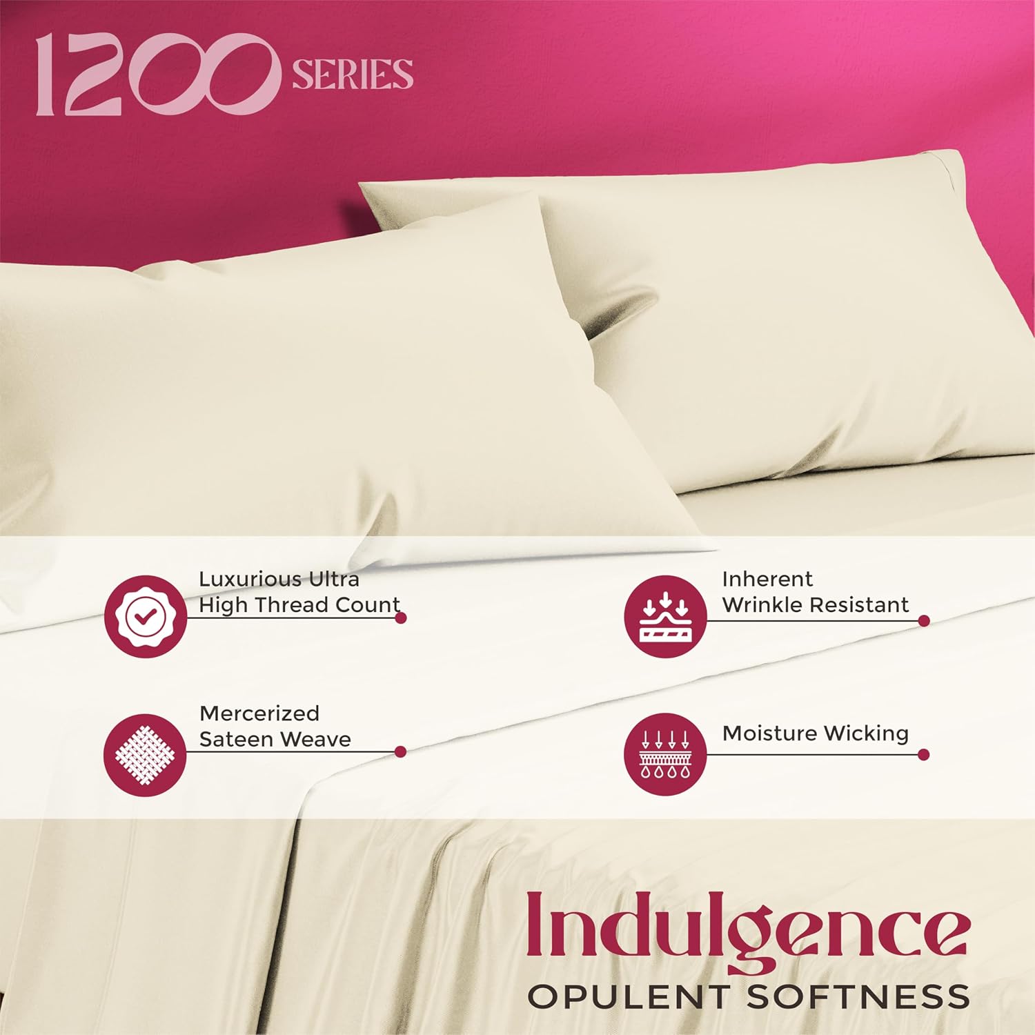 Mayfair Linen 100% Egyptian Cotton Queen Sheet Set - Luxury 1200 Series Egyptian Cotton Sheets Queen Size (4 PC, Ivory), Silky Soft, Cooling & Breathable, 17' Deep Pocket Sateen Weave Hotel Bedding