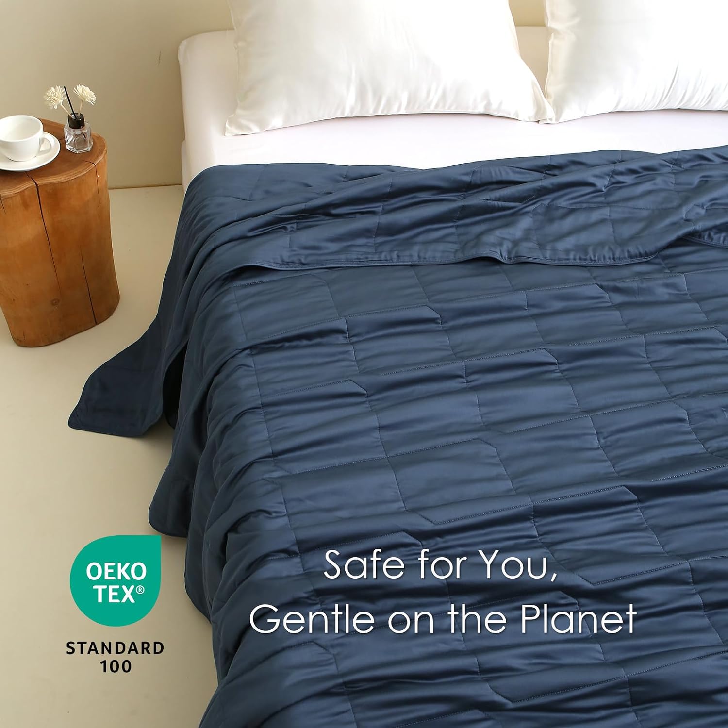 EP Mode Lightweight Quilt Blanket for Summer, Viscose from Bamboo Fabric & Filling, Natural, Breathable & Machine Washable- Navy Blue, Twin